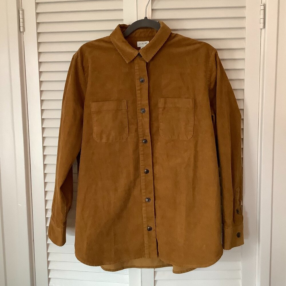 J. Crew Factory women's shacket shirt medium corduroy tan cotton oversized - Picture 2 of 9